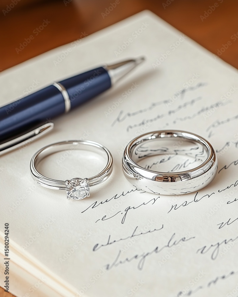 Fototapeta premium Beautiful Wedding Rings on Love Letter