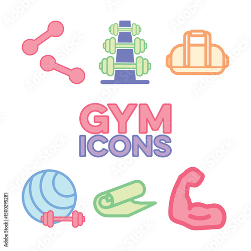 Colorful gym equipment set. Vector