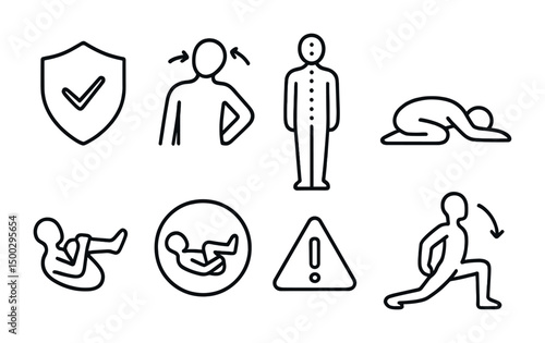 Fitness and wellness outline icons set – linear, exercise, health symbols