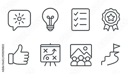 Business and productivity icons set – linear, outline, management, planning symbols