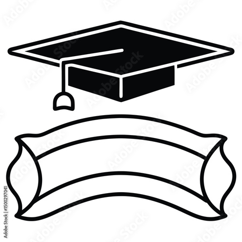 Black graduation cap with a tassel and diploma, symbolizing academic success and the achievement of a college degree