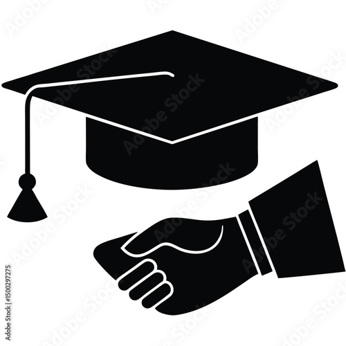 Black graduation cap with a tassel and diploma, symbolizing academic success and the achievement of a college degree