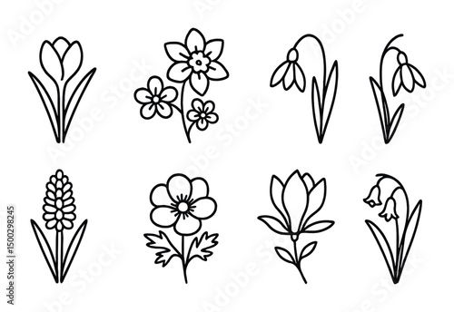 Floral outline icons set – elegant, linear, nature and botanical symbols