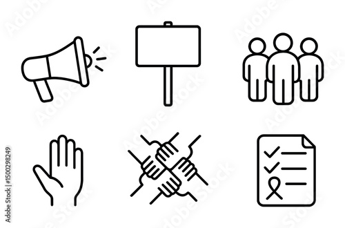 Community and charity outline icons set – linear, social, support symbols