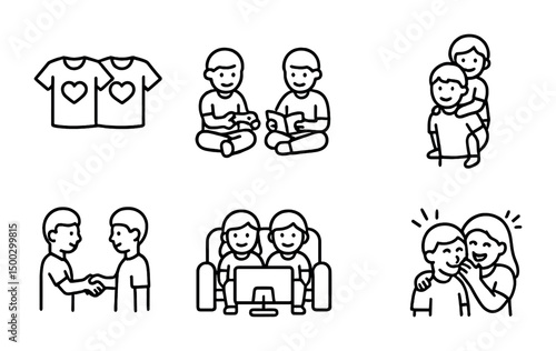 Family and brotherhood line icons set – simple, outline friendship symbols