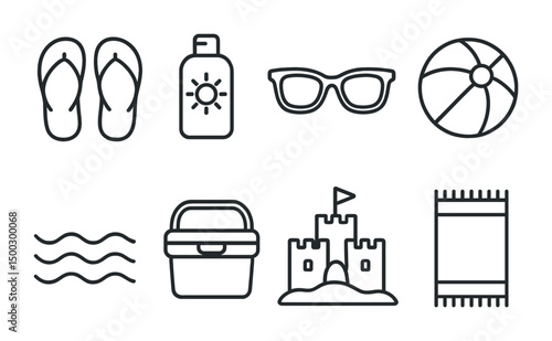 Summer and beach line icons set – outline, vacation, holiday symbols