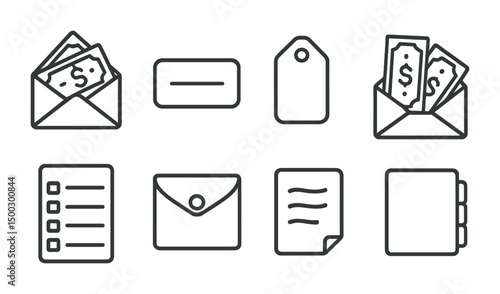 Finance and budgeting line icons set – outline, linear financial planning tools