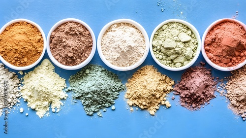 Variety of Natural Clay Powders in Bowls