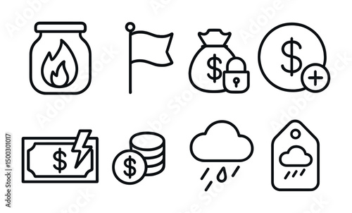 Finance and business icons set – linear, outline, banking and investment symbols