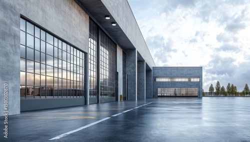 Exterior view of a modern hangar