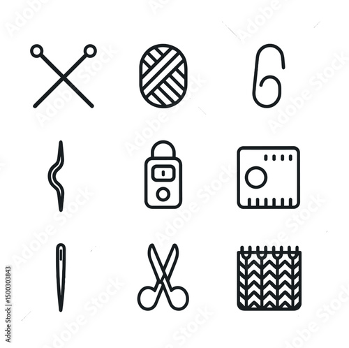 Knitting Essentials Icons. Outline icon set of health screening events: stethoscope, blood pressure cuff, blood drop, glucose