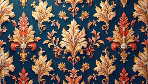 Intricate floral damask pattern, elegant seamless design for luxurious background , detail, repeat