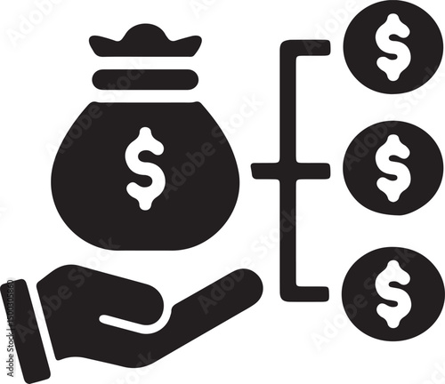 an illustration of a hand holding a money bag with branching bills
