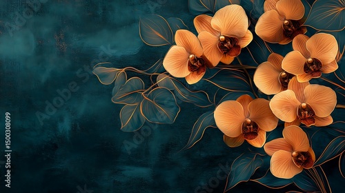 Elegant Digital Art of Orange and Teal Orchids