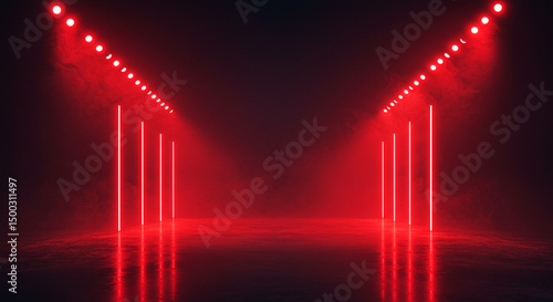 Red light illumination neon stage effect futuristic presentation abstract design dark empty studio