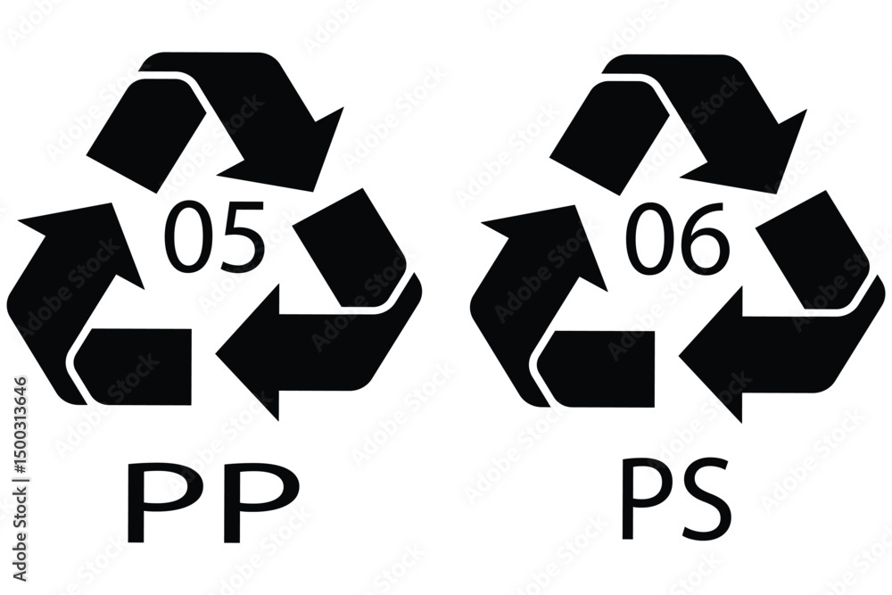 Obraz premium Plastic recycling code icon set. Black recycling symbol on a clean white background.