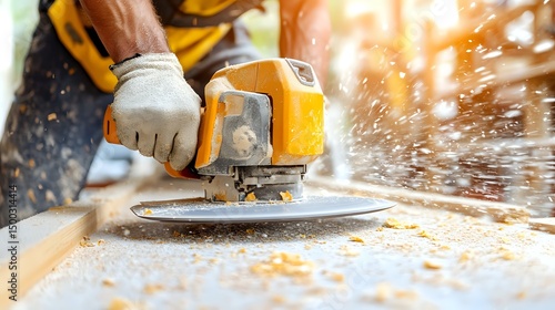Worker Using a Jigsaw to Cut Wood