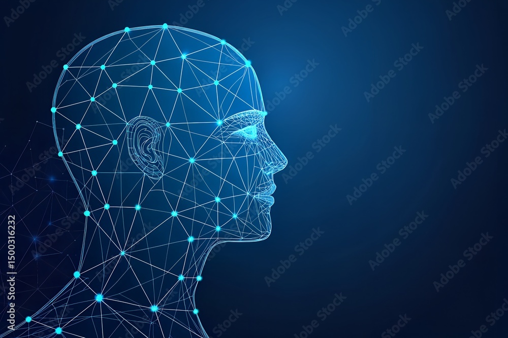 Obraz premium Abstract digital human head profile network connection