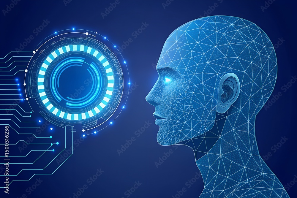 Obraz premium Futuristic ai head profile digital technology network interface