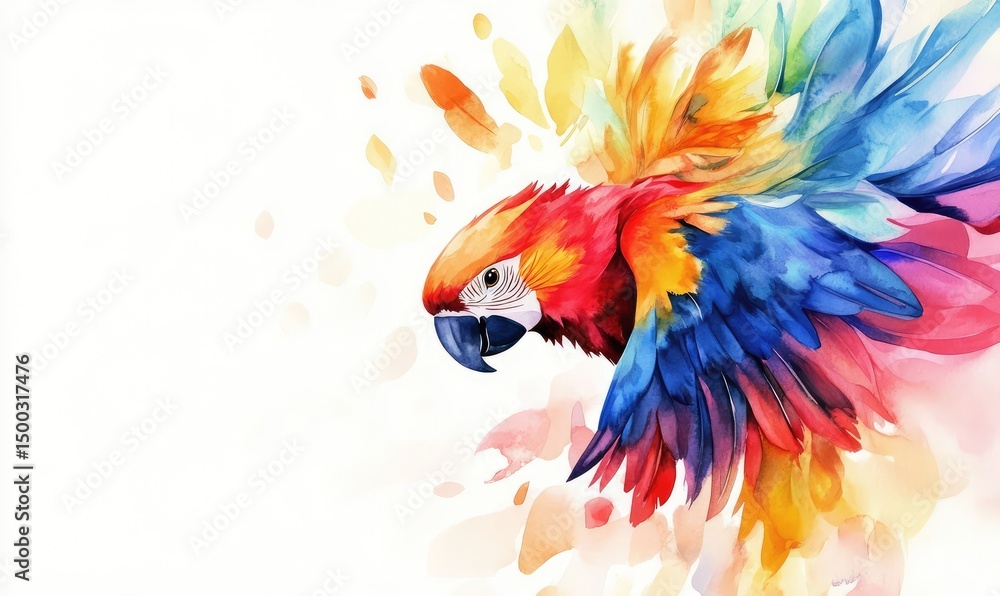Obraz premium Cute Colorful Parrot Watercolor Illustration. AI generated illustration.