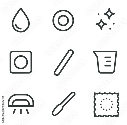 Resin Craft Icon Set. Outline icon set of wire-wrapped scrap jewelry: copper wire coil, silver wire loop, gemstone chip, spiral