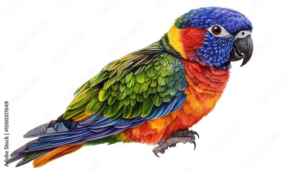 Fototapeta premium Cute Colorful Parrot Watercolor Illustration. AI generated illustration.