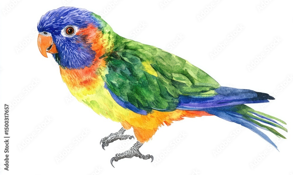 Obraz premium Cute Colorful Parrot Watercolor Illustration. AI generated illustration.