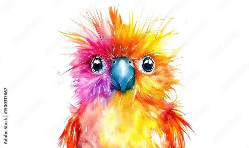 Fototapeta premium Cute Colorful Parrot Watercolor Illustration. AI generated illustration.