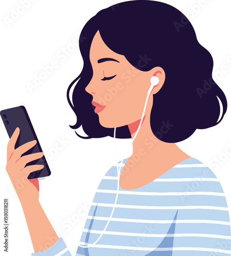 Woman enjoying music on her smartphone Illustration