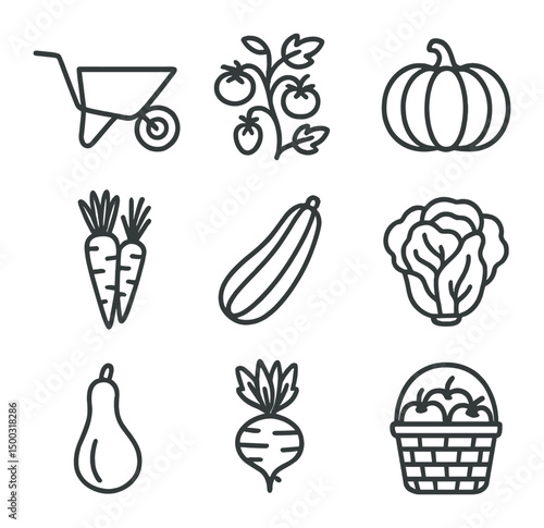 Rustic Harvest Icons. Outline icon set of contemporary barefoot dance cues: foot pads, floor tape, lyrical heel marker, dance mat,