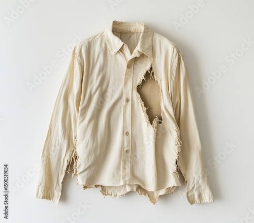 Ripped cream-colored button-down shirt