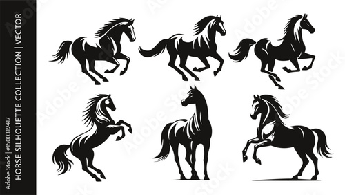 Riding Horse Head Silhouette Logo Set 2026 New Year Symbol Vector Riding Illustration White Shape Black Isolated Icon Animal Art