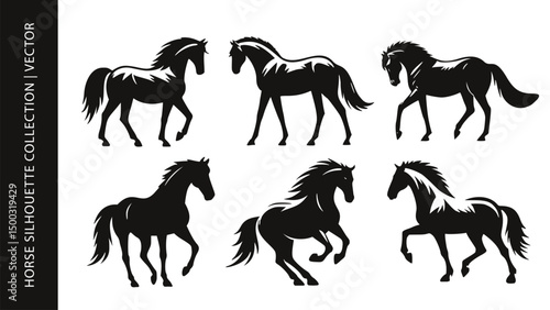 Riding Horse Head Silhouette Logo Set 2026 New Year Symbol Vector Riding Illustration White Shape Black Isolated Icon Animal Art
