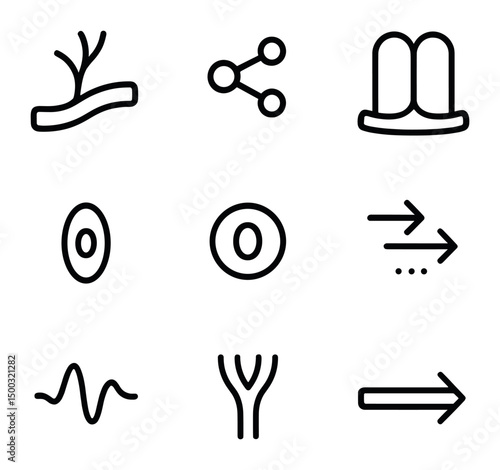 Vascular Healing Icons. Outline icon set of vascularization during healing: angiogenesis sprout, VEGF molecule, capillary loop,
