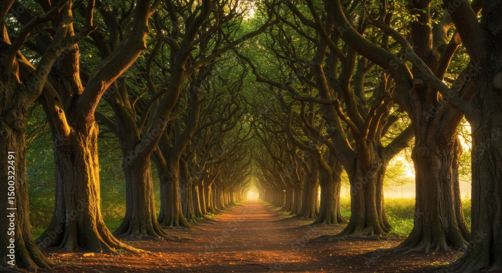 Naklejka premium Beautiful tree tunnel path nature landscape scenic route travel outdoor