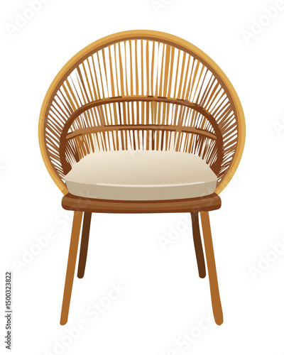wicker armchair with light cushion