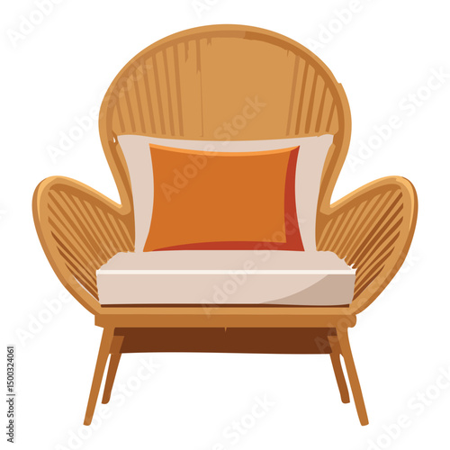 wicker armchair with orange cushion