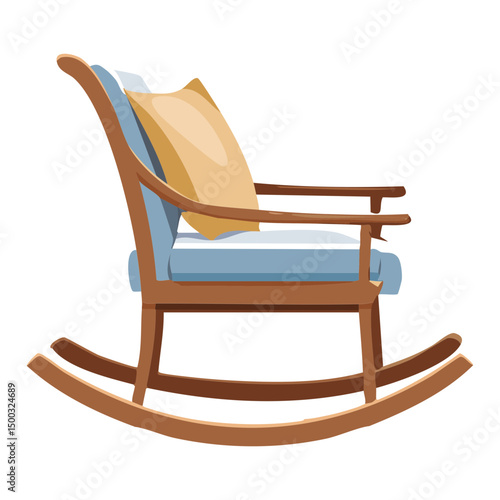 blue cushion wooden rocking chair