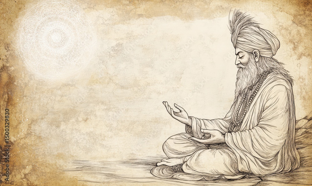 Fototapeta premium Hand drawn sketch honoring Guru Purnima celebration. AI generated illustration.