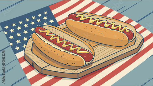 Delicious Hot Dogs with American Flag BBQ Feast