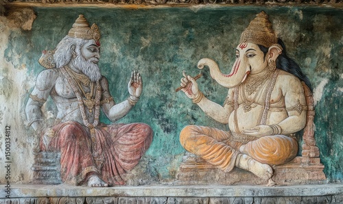 Sage Vyasa dictating the story for Lord Ganesha to write. AI generated illustration.
