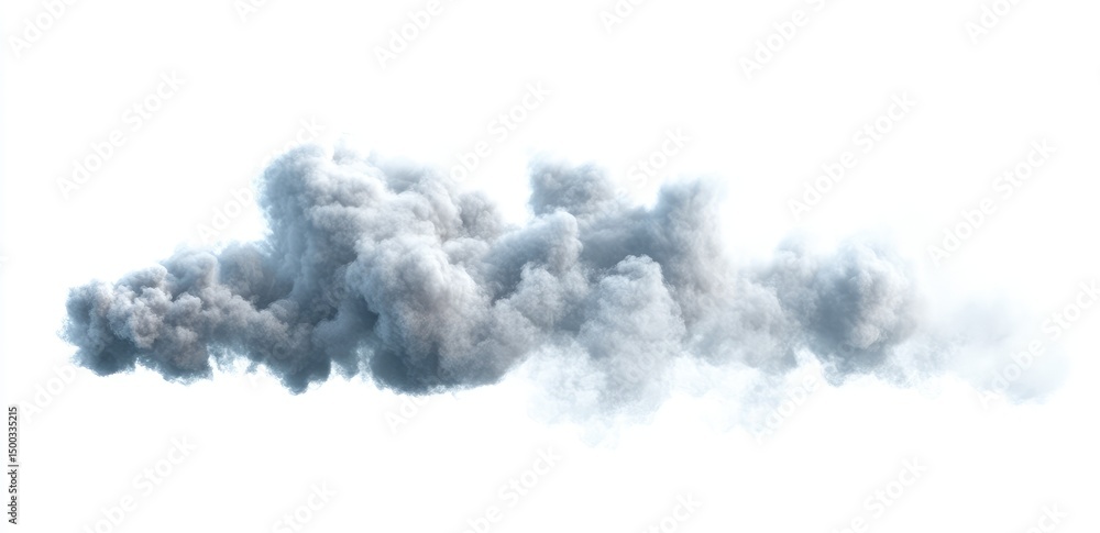 Fluffy gray cloud formation against white background Fluffy gray cloud formation against white background