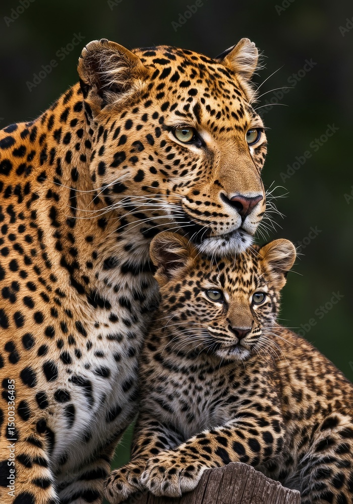 Obraz premium Photo of Leopard and Cub with Golden Fur in Natural Habitat