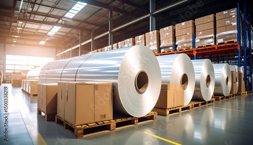 Wallpaper Mural Industrial Warehouse: Metal Rolls and Cardboard Boxes Torontodigital.ca