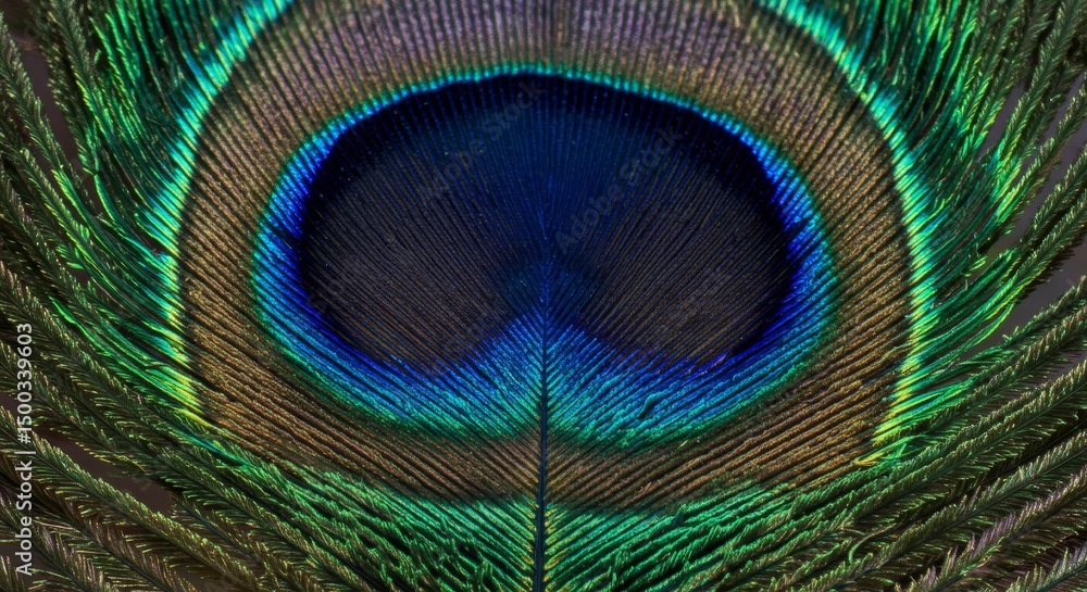 Naklejka premium Photograph of Peacock Feather Showing Intricate Blue Green Eye and Detail