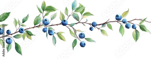 Wallpaper Mural Watercolor illustration of a blueberry branch with leaves Torontodigital.ca