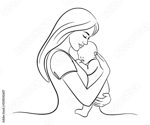 Mother holding baby. Mother hugs baby.