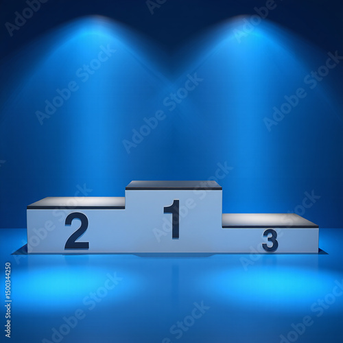 Winners podium blue stage background for award ceremony