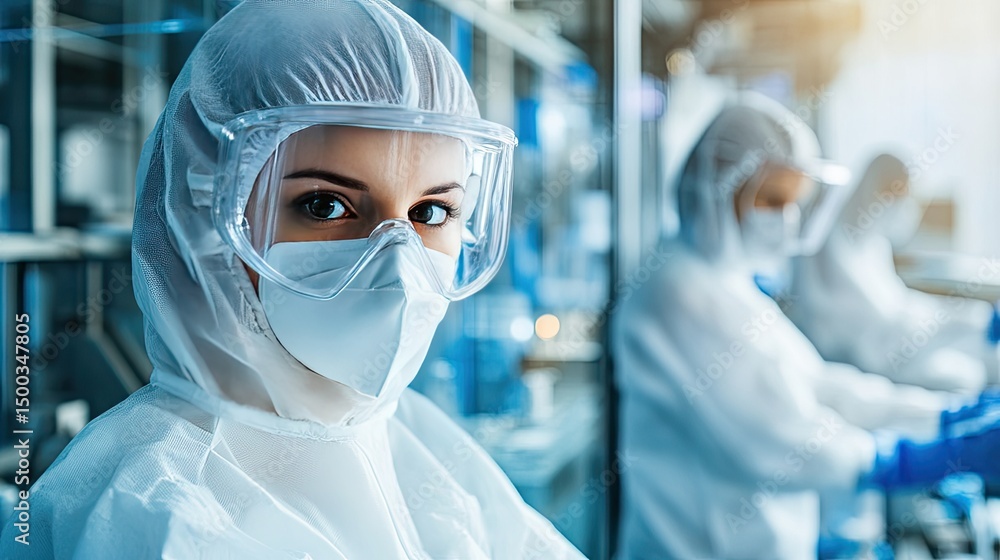 Medical professional in protective gear working in laboratory environment Medical professional in protective gear working in laboratory environment