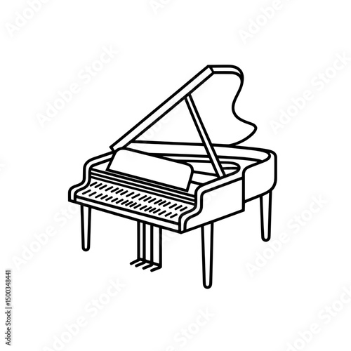 Black outline of a grand piano icon with open lid and detailed keys symbolizing classical music or instrumental design